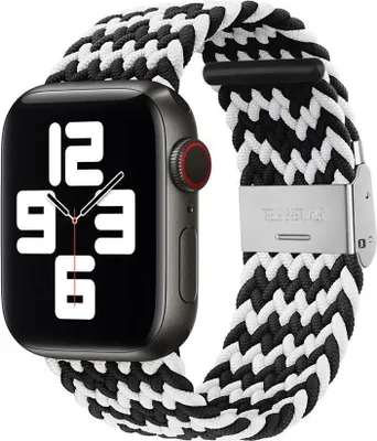 Produktbild von Strap-it Nylon Smartwatch Armband - passend für Apple Watch Series 1/2/3/4/5/6/7/8/9/10/11/SE - schwarz/weiß - geflochtenes Armband passend für iWatch - Größe: 38 / 40 / 41 / 42mm