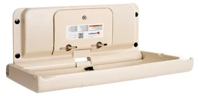Produktbild von Wandwickeltisch Ultra 200-EH in Creme | Klappbarer Wickeltisch aus Kunststoff | Wickelstation mit Wandhalterung, Sicherheitsgurt und Taschenhaken