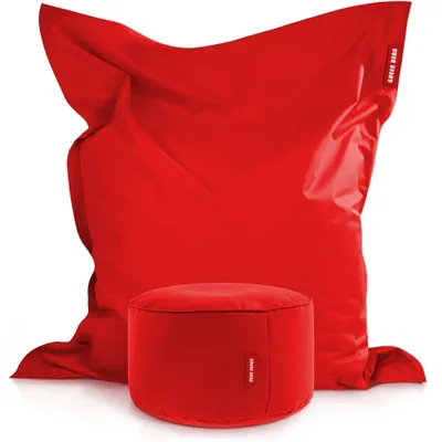 Produktbild von Green Bean XXL Riesensitzsack 140x180cm + Hocker 40x40x40cm mit EPS-Perlen Füllung - 2er Set Sitzsack "Square+Stay" Rot