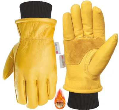 Produktbild von Arbeitshandschuhe aus Leder – Winter-Arbeitshandschuhe aus Leder – 100% genarbtes Rindsleder – Gefüttert mit 100 g Isolationsbaumwolle – Gestrickte Bündchen