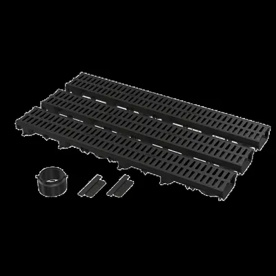 Produktbild von Alcadrain Garagenset Enwässeungsrinne mit Kunststoffrost in schwarz 3 Meter