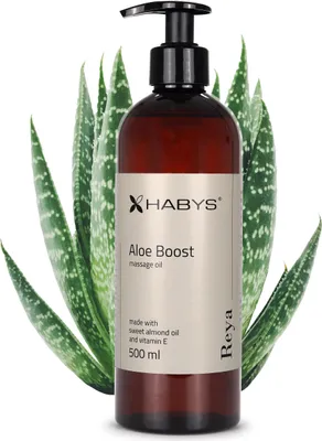 Obrázek produktu pro HABYS REYA | Masážní olej Aloe Boost | Osvěžující aloe - poznámka | pro masáže | s mandlovým olejem a vitaminem E | 500 ml