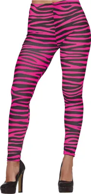 Produktbild von 70s 80s Karneval Leggings Pink Zebrastreifen Retro Fashion Kostüm Accessoire Tierprint, Größe: 38 - 40 (M) Farbe: Pink