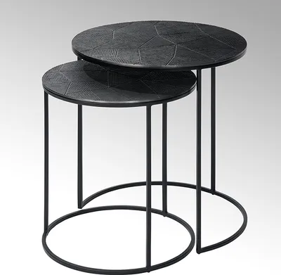 Produktbild von Natsu Beistelltisch-2er Satz, rund Untergestell Eisen, schwarz pulverbeschichtet Tischplatte Aluminium, anthrazit Tisch klein: H 44 cm, D 40 cm, anthrazit Tisch groß: H 50 cm, D 48 cm, anthrazit