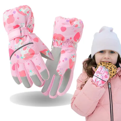 Produktbild von Skihandschuhe Kinder Wasserdicht Winter Ski Handschuhe für Mädchen Jungen 4-12 Jahre, Fleece Warm Winterhandschuhe, PolyurethanPalme Winddichte (M)
