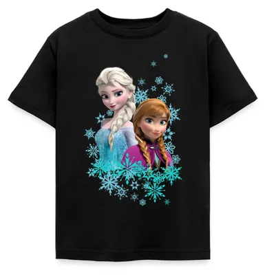 Produktbild von Spreadshirt Frozen Anna & Elsa Kinder T-Shirt, 122/128 (7-8 Jahre), Schwarz