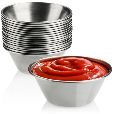 Produktbild von COM-FOUR® 16x Saucenschälchen Ø 6cm aus Edelstahl - kleine Schalen - Mini Schüsseln für Saucen, Dips, Snacks - Snackschalen - Gewürzschalen - Metallschüsseln sind rostfrei