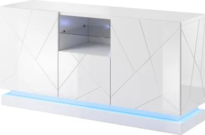 Produktbild von Furniture24 Kommode Qiu 150 cm breit Sideboard mit 2 Türen 1 Klappe Hochglanz MDF Weiß