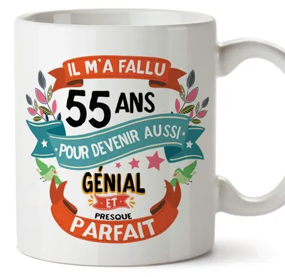 Mok mit französischem Aufdruck, 350 ml, Keramik, Geburtstag 55