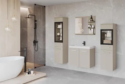 Image de MINIO go for it, ensemble de meubles de salle de bains « MARIT I », salle de bains, avec lavabo, sans éclairage LED, couleur beige cachemire