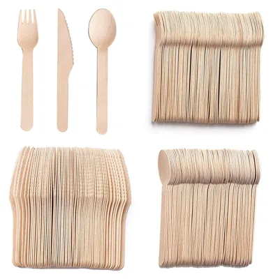 Produktbild von Holz-Einweg-Besteck-Set, 300 Stück, ideal für Partys