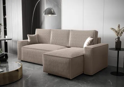 Produktbild von FURMEB Kord Schlafsofa mit Schlaffunktion, AMBRO L-Form, POSO 02, Capuccino