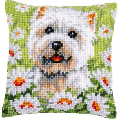 Produktbild von Vervaco Kreuzstichkissen "Hund", Stickbild vorgezeichnet, 40x40cm