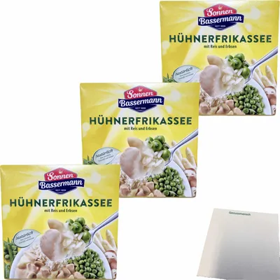 Produktbild von Sonnen Bassermann Hühnerfrikassee mit Reis und Erbsen 3er Pack (3x400g Packung) + usy Block