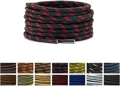 Zweifarbige Schnürsenkel für Wanderschuhe / Arbeitsschuhe - Schwarz Rot Gemustert - 160 cm