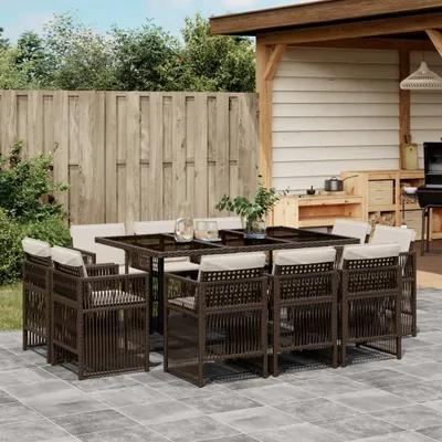 Immagine prodotto di 2025 cloris set di mobili da giardino set di mobili da balcone set da pranzo da giardino 11 pezzi con cuscini marrone poly rattan - set di mobili da giardino Sale4477340 4parcel