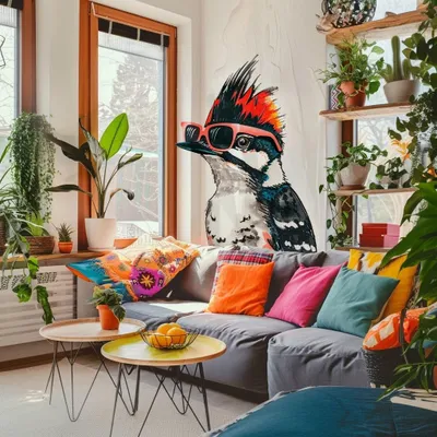 Produktbild von Decords Wandtattoo – Dunenspecht mit Brille im Schablonenstil, 140 cm