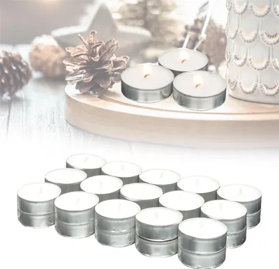 Zdjęcie produktu dla Candelo zestaw 30 wysokiej jakości tealightów ambience - czas palenia 4 godziny - świeczki tealighty białe bezzapachowe - aluminiowa obudowa -3,8 x 1,5cm na tealight