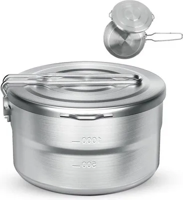 Produktbild von Unyqoos® Camping-Topf 1,5 L Edelstahl – mit Deckel & klappbarem Griff, 2 Schalen & 3‑tlg. Besteck, schwarze Aufbewahrungstasche, für 1–2 Personen, Camping Outdoor