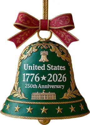 Produktbild von Glockenornament zum 250. Jahrestag der USA, vergoldeter Metallanhänger, langlebiges Sammlerdekor, dekorative Glocke mit Weihnachtsmotiv