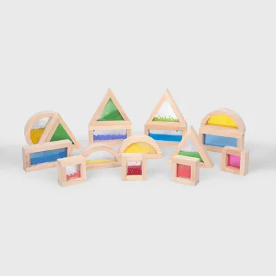 Immagine prodotto di Blocchi da costruzione sensoriali TickiT - set di giocattoli in legno da 16 pezzi