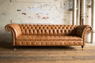 Image de Canapé Chesterfield en cuir, design de luxe, canapé classique pour 4 personnes