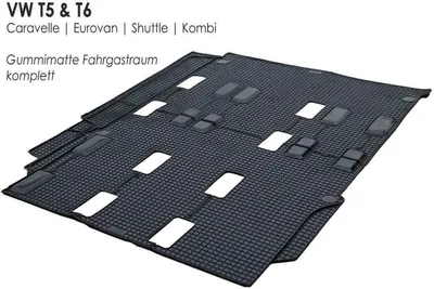 Produktbild von Gummimatte Passend für VW T5 / T6 Caravelle Shuttle Eurovan Kombi (Fahrgastraum, komplett) Gummi Fußmatte Innen