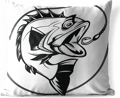 Produktbild von MuchoWow® Outdoor Kissen - Eine Cartoon-Illustration eines Fisches am Haken - 60x60 cm - Wetterfest - Lounge Kissen - Dekoration - Schlaf Kissen