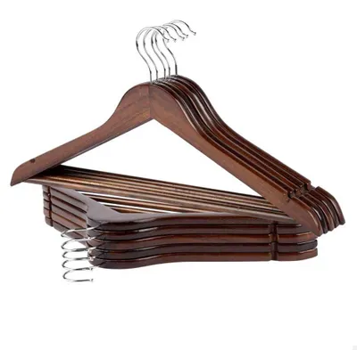 10 Holz-Kleiderbügel, braun, 44,5x23 cm, drehbar, mit Hosenstange