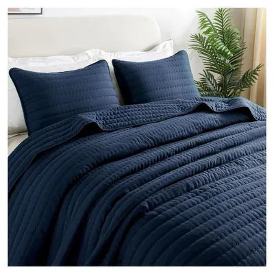 Produktbild von Tagesdecke 300x270 cm, Kuscheldecke Bettüberwurf, Ultra Weiche Steppdecke für alle Jahreszeiten, Wohndecken Sofaüberwurfdecke aus Mikrofaser (ohne Kissenbezug)-Blau
