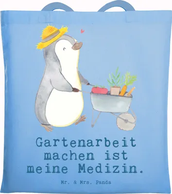 Produktbild von Mr. & Mrs. Panda Shopping Tasche Pinguin Gartenarbeit - Sky Blue - Geschenk, Gärtnern, Uni, festival, Beutel, Tote Bag, Gartenpflege, Urban Gardening
