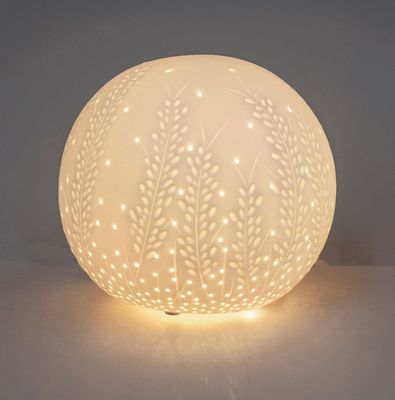 Tischlampe Kugel Blätterzweige Porzellan weiß Durchbruch 21cm Leuchte