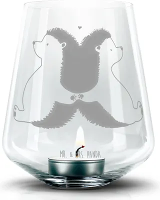 Produktbild von Mr. & Mrs. Panda Kerzenglas Igel händchenhaltend - Transparent - Geschenk, Teelichthalter, Laterne, Kerzenhalter Glas, Deko Windlicht, Verlobung, gravur, Freundin