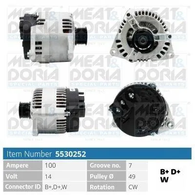 Produktbild von MEAT & DORIA 5530252 Lichtmaschine Generator LiMa 100A 14V für LAND ROVER Range Rover II (P38A)