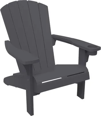 A dark gray Adirondack chair is shown against a white background.