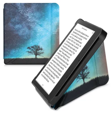 Produktbild von kwmobile Schutzhülle kompatibel mit Tolino Vision 6 - Hülle Kunstleder - eReader Cover Case - Galaxie Baum Wiese Blau Grau Schwarz