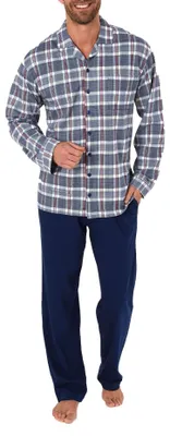 Produktbild von Herren Pyjama Schlafanzug langarm zum durchknöpfen – auch in Übergrössen – 281 101 90 441 ; marine , 48