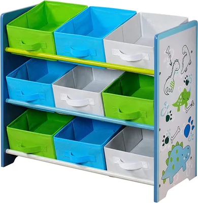 Obrázok produktu pre Úložný regál s košíkmi – regál do detskej izby – organizér na hračky – 9 látkových košíkov – 66 x 30 x 59,5 cm