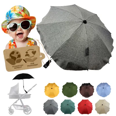 Produktbild von BAMBINIWELT Sonnenschirm für Kinderwagen Ø68cm UV-Schutz50+ Schirm Sonnensegel Sonnenschutz MELIERT dunkelgrau