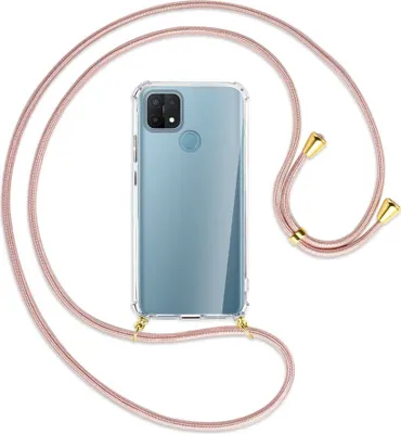 Produktbild von Handykette Backcover-Schutzhülle mit Band (Metall goldfarben) für Oppo A15 - roségold