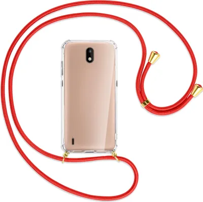 Produktbild von Handykette Backcover-Schutzhülle mit Band (Metall goldfarben) für Nokia 1.3 - rot