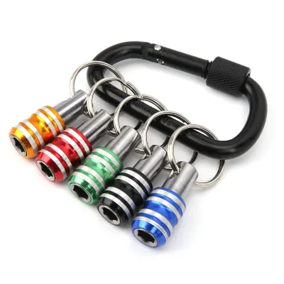Immagine prodotto di 5Pcs Portachiavi Cacciavite Bit Holder Lega di alluminio 3Slot 1/4in Strumento a sgancio rapido