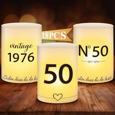 Produktbild von 18 Stück Windlichter Tischdeko 50. Geburtstag – Retro Tischdekoration für Männer & Frauen – Happy Birthday Tischdeko für Teelichter & Kerzen, Partydek