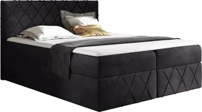 Obrázek produktu pro Postel GRAINGOLD Boxspring 180x200 Vivaro Lux - kontinentální postel se dvěma pohodlnými matracemi, dvěma zásuvkami, elegantním prošíváním na čele a nohách - sametová tkanina - černá (Kronos 07)