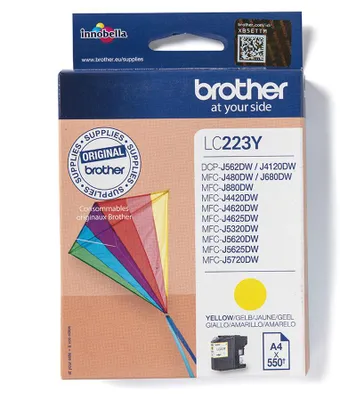 Zdjęcie produktu dla Brother LC223Y, Żółty, Tusz na bazie pigmentu, 1 szt., 550 stron(y), Jednopak