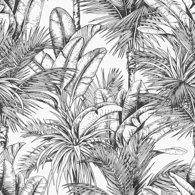 Produktbild von Vliestapete 478013 Tapete Botanical Dschungel 53 x 1005 cm Rasch Selection Schwarz Weiß