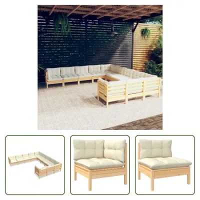Produktbild von The Living Store 11-tlg. Garten-Lounge-Set mit Creme Kissen Kiefernholz