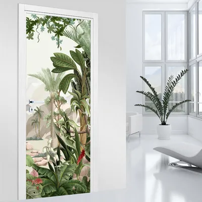 Image de Stickers pour porte - Lumaléa - Jungle - Adhésif MAT - Largeur 63 x Hauteur 205 cm