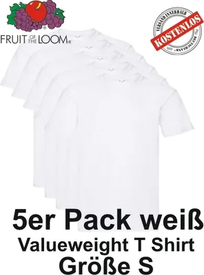 Produktbild von 5er Pack Fruit of the Loom Valueweight T-Shirt Farbe: weiß Größe: S