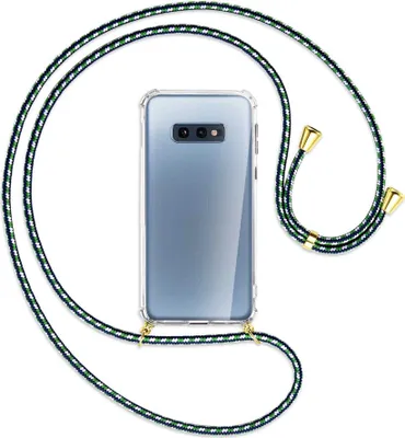 Produktbild von Handykette Backcover-Schutzhülle mit Band (Metall goldfarben) für Samsung Galaxy S10e - grün/blau/weiß